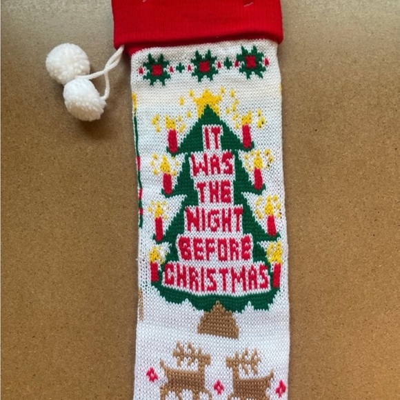 New Vintage 1980s Christmas Stocking Acrylic Knit Tree Deer - Picture 4 of 4